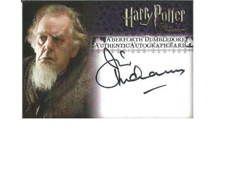 Jim McManus as Aberforth Dumbledore signed Harry Potter Collection autographed Artbox trading card. Each card has picture of 