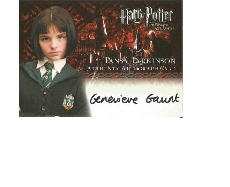 Genevieve Gaunt as Pansy Parkinson signed Harry Potter Collection autographed Artbox trading card. Each card has picture of t