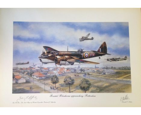 British Blenheims approaching Rotterdam colour print. Signed by The Right Hon The Lord Mayor of Bristol Frederick Apperley an
