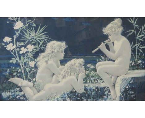 WILLIAM STEPHEN COLEMAN FRAMED PICTURE - PLAYING THE FLUTE APPROX. 25x33cm 