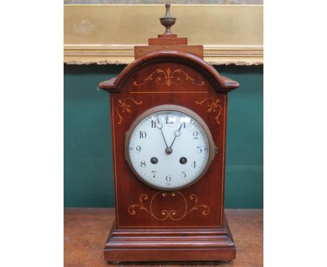 INLAID EDWARDIAN MAHOGANY MANTEL CLOCK 