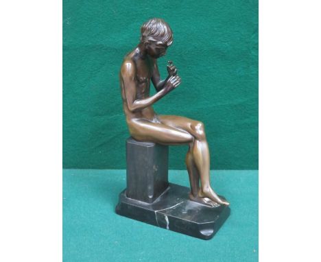 BRONZE SEATED FIGURE OF A NUDE FIGURE (AT FAULT) WITH MOUNTED PLAQUE OF MARCEL KLEIN