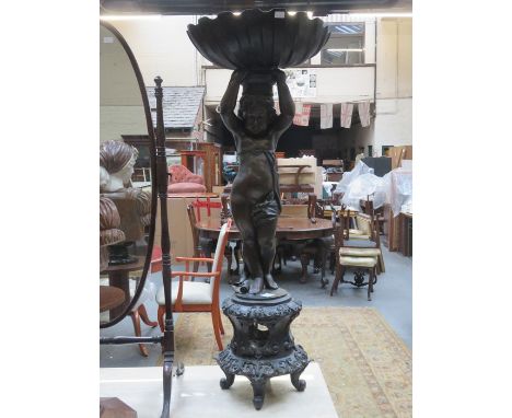 LARGE REPRODUCTION BRONZE EFFECT FIGURE FORM FOUNTAIN DEPICTING A YOUNG BOY 