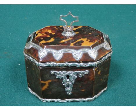 FINE QUALITY HALLMARKED SILVER AND TORTOISE SHELL TEA CADDY 