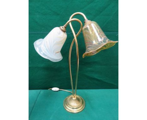 DECORATIVE BRASS DESK LAMP WITH TWO GLASS SHADES 