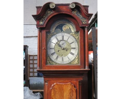 GOOD QUALITY ANTIQUE LONGCASE CLOCK WITH BRASS ROLLING MOON DIAL BY WILLIAM LASSELL, DIAL READS THURSTON LASSELL, TOXTETH PAR