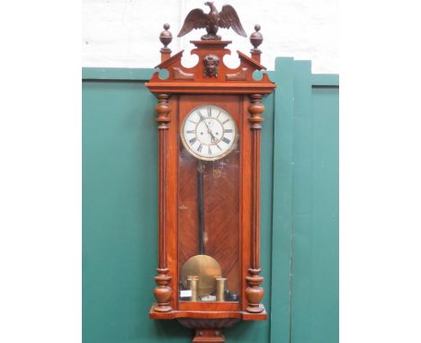ANTIQUE MAHOGANY CASED TWO WEIGHT VIENNA REGULATOR WALL CLOCK 