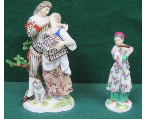 MEISSEN HANDPAINTED AND GILDED CERAMIC FIGURE GROUP DEPICTING A CLASSICAL LADY AND GENT (AT FAULT), APPROXIMATELY 17cm HIGH, 