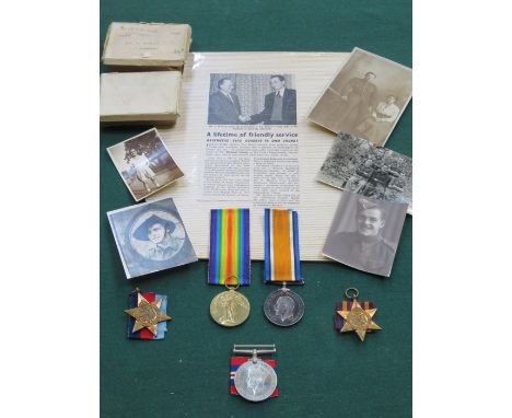 PAIR OF WWI MEDALS TO 240279 PTE R GRUNDY S LNA, ALSO RELATING PHOTOGRAPHS AND VARIOUS WWII STARS 