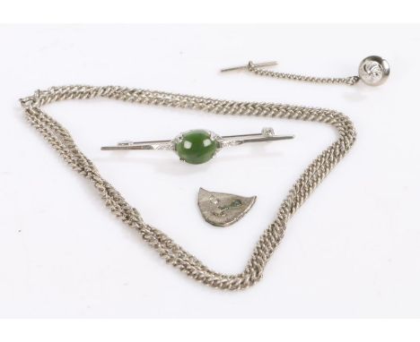 Collection of silver items to include a silver chain, stick pin set with a green stone (3)&nbsp;