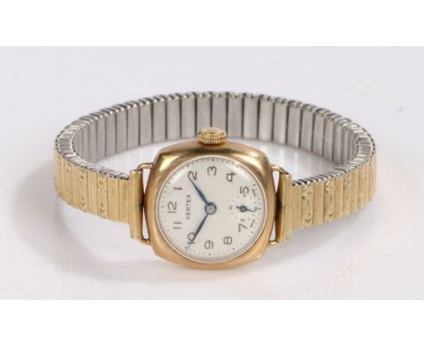 Vertex ladies 9 carat gold cased wristwatch, the silvered dial with Arabic numerals, subsidiary seconds dial and blued hands,