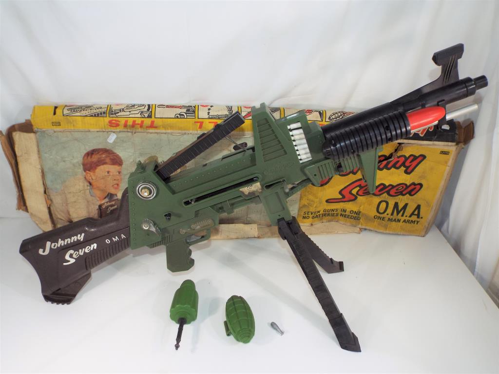 Johnny Seven Machine Gun in original good box with some imperfections, machine gun in excellent c