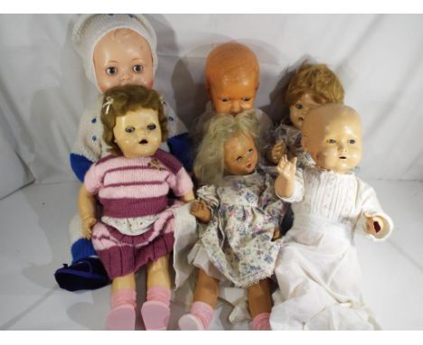 Vintage dolls - six dressed dolls by Kader reference #B3525, Bermann reference #5525 and #50, Pedigree Doll with moving eyes 