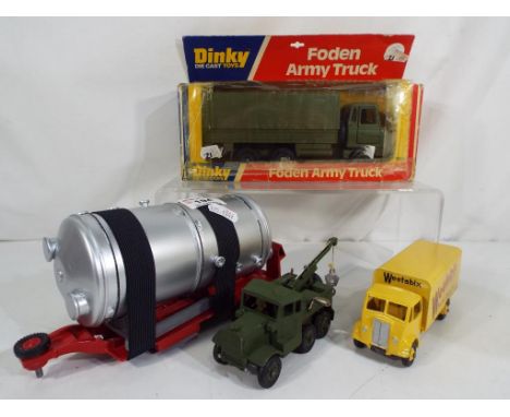 Dinky - four diecast scale models comprising a Supertoys Gut, Weetabix (exc repaint) in associated box, Military Recovery Tra