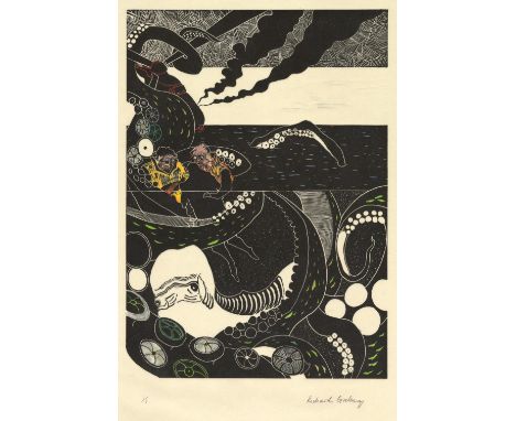 Richard Galloway (b.1980). 8 of Spades. Hand painted linocut on Japanese paper. Signed, marked 1/1. 44.3 x 31.5cm. Framed. Ri