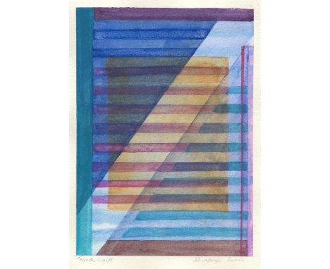 Anastasia Lewis (b.1943). 5 of Spades, 'Winter Lights'. Watercolour on paper. Signed and titled. 26.5 x 19cm. Framed. Anastas