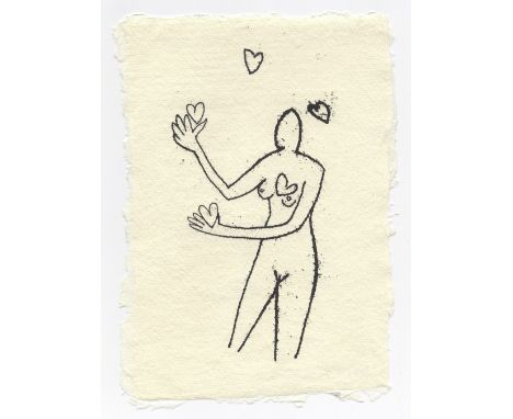 Holly Frean. 5 of Hearts. Monotype print. 18 x 11cm. Framed. Holly Frean: Holly Frean is an artist of exceptional dedication 