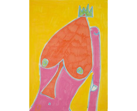 Sophie Molyneax. Queen of Spades, 'Queen of the Blubs'. Paint markers on paper. Signed. 41.6 x 29.5cm. Framed. Please note th