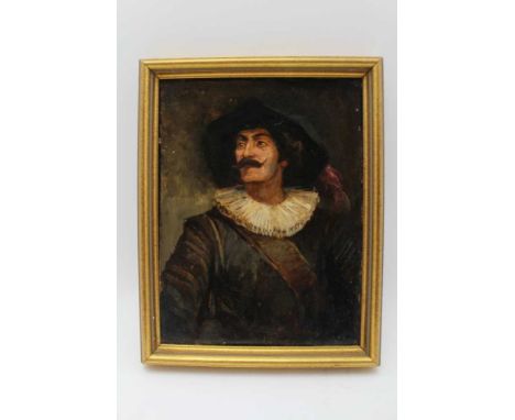 EUROPEAN SCHOOL 'Portrait of a 17th century Gentleman, wearing ruff', oil painting on board, 24cm x 18cm, gilt framed 