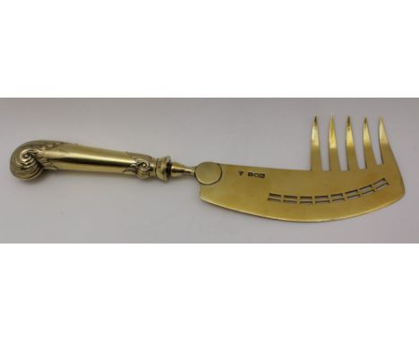 SILVER GILT SLICE with serving fork attachment, London 1904, 156g 