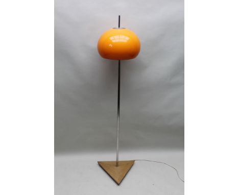 A RETRO DESIGN CIRCA 1970'S STANDARD LAMP having orange finished moulded plastic mushroom shade on a chromed column &amp; woo