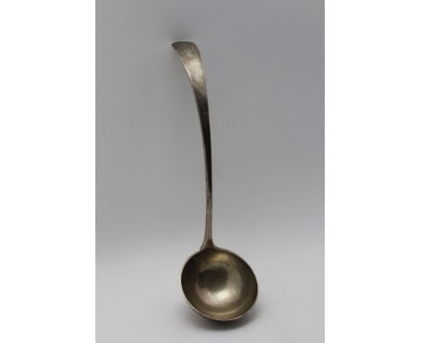 HOSIAH WILLIAMS &amp; CO. AN EDWARDIAN SILVER SOUP LADLE, London 1904, bears engraved crest, weight; 306g 