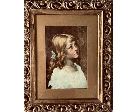 UNSIGNED OIL ON PANEL- 'PORTRAIT OF A YOUNG GIRL', CIRCA 1930(?), FRAMED AND GLAZED, APPROXIMATELY 23 x 15cm

 