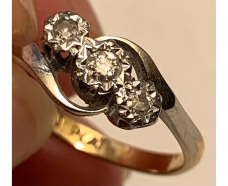 PLATINUM BAND RING WITH TWO 0.15ct AND ONE 0.2ct DIAMONDS, SIZE O+, WEIGHT APPROXIMATELY 2.1g

 