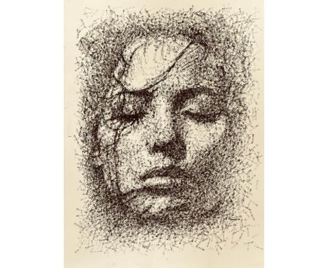 PORTRAIT CONSTRUCTED FROM DATE STAMPS, APPROXIMATELY 76 x 57cm

 