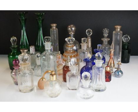 A collection of mainly vintage scent / perfume bottles to include a fully hallmarked sterling silver collard example. 