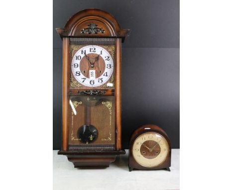 1930's Oak Domed Cased Mantle Clock together with ' Holly ' 30 day Wall Clock 