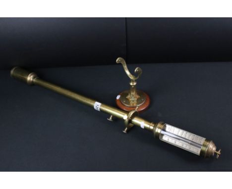 JJBLM of Lisbon 20th Century brass ships mercury stick barometer, with silvered scale inscribed 'JJBLM 16 a 22 R.N Desterro L