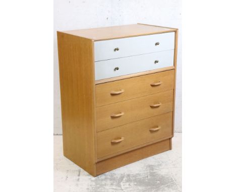 Mid century Retro G Plan by E Gomme Light Oak and Grey Painted Chest of Five Drawers, 75.5cm wide x 98cm high 