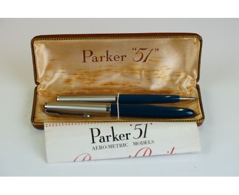 A vintage Parker 51 fountain pen and propelling pencil set within original gift box. 
