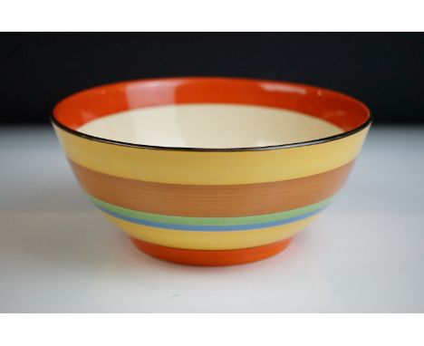Clarice Cliff for Newport Pottery Bowl in the Liberty Stripe pattern, with stripes of red, orange, yellow, blue, green and br