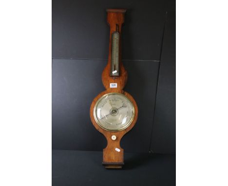 Early 19th century Rosewood Wheel Mercury Barometer / Thermometer, the silvered dial marked Pring, Reading, 93cm high 