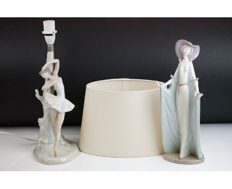 Lladro ' Afternoon Tea ' porcelain lady figure, no. 1428 (35.5cm high), together with a Lladro Ballerina porcelain table lamp