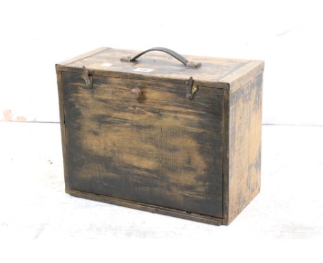 Pine Travelling Tool Chest with drop down front containing four drawers, 41cm wide x 31cm high 