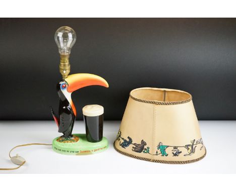 Advertising - Carlton Ware Guinness toucan ceramic table lamp with original shade, mottos read 'How Grand To Be a Toucan Just