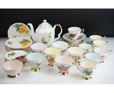 Paragon ' Six World Famous Roses ' tea and coffee ware to include coffee pot &amp; cover, 6 teacups, 8 saucers, 6 coffee cups
