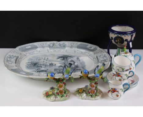 Group of mixed ceramics to include a 19th century Bosphorous pattern transfer printed serving platter (49cm long), 2 x Royal 