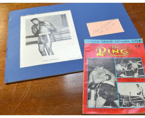 An image of boxer Floyd Patterson mounted as one with his autograph on paper signed in blue ink, 'Floyd Patterson best of luc