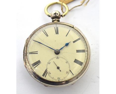 A hallmarked silver open faced pocket watch, enamel dial set with Roman numerals and subsidiary seconds hand, Chester 1873 (a