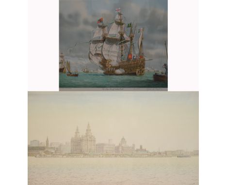 After John Rees-Jowett; a signed limited edition hand tinted colour print entitled 'Pier Head, Liverpool', no.134/750, bearin