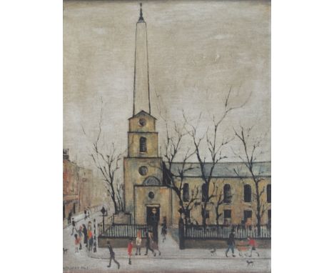 LAURENCE STEPHEN LOWRY (1887-1976); a signed limited edition coloured print, 'St Luke's Church', signed in pencil lower right