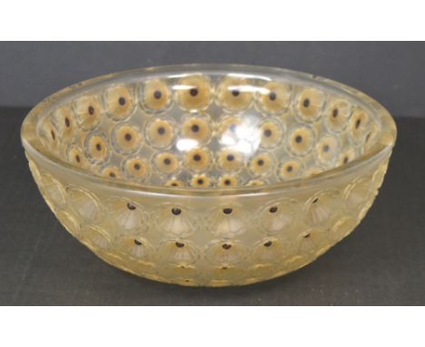 A large Lalique glass bowl decorated in the 'Nemours' pattern, moulded mark to interior 'R. Lalique, France N.404', diameter 