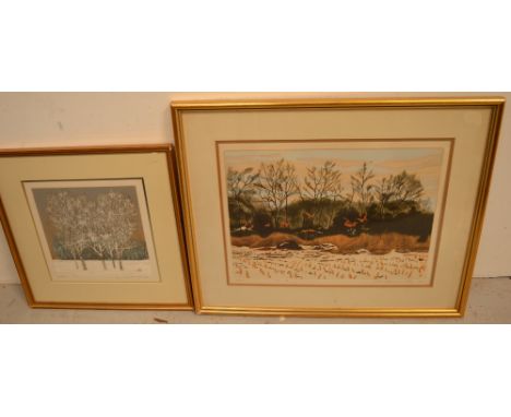 Okasiioto; a signed limited edition lithograph, landscape, no.2/100, signed and dated '74, 33 x 45cm and after Hushi; a signe