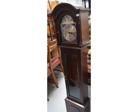 A modern mahogany case grandmother clock, the gilded and silvered dial set with Roman numerals and the words 'Tempus Fugit' i