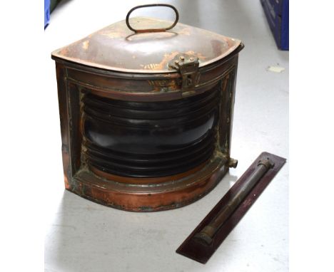 A copper ship's lamp, width 38cm and a WWII period ship's rule marked 'Astonmada' 1943, B6669 (2).