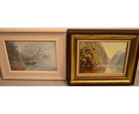 HUMPHREY THOMSON; oil on board, mountainous river landscape, signed, 23 x 30cm, and M. R. G.; pastel, 'Winter High Tide, Nact